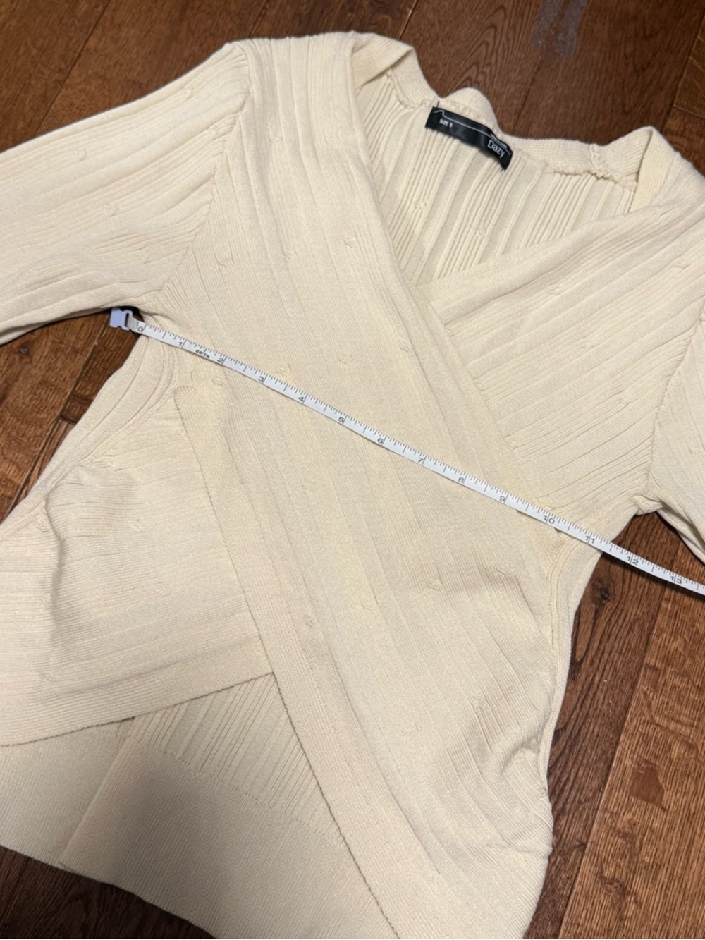 No brand Butter Cream color Ribbed Wrap V-Neck Sweater - Picture 4 of 5